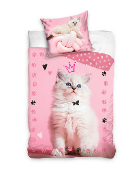 POŚCIEL 160x200 CM Z KOTEM RÓŻOWA