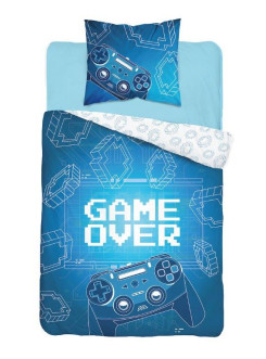 POŚCIEL MŁODZIEŻOWA 140x200 DLA GRACZA GAMER GAME OVER NIEBIESKI