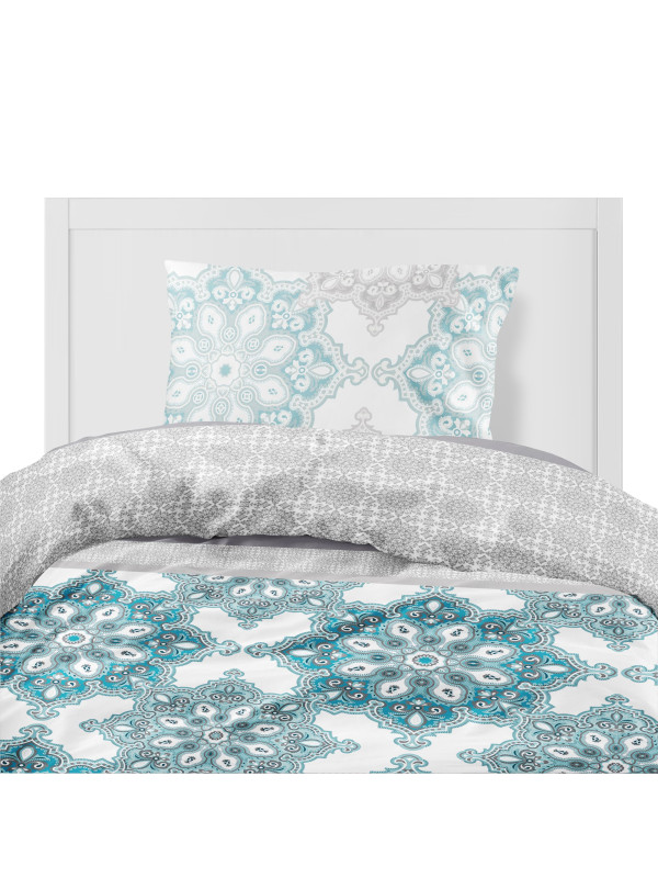 POŚCIEL FLANELOWA 200x220 ORNAMENT NIEBIESKA