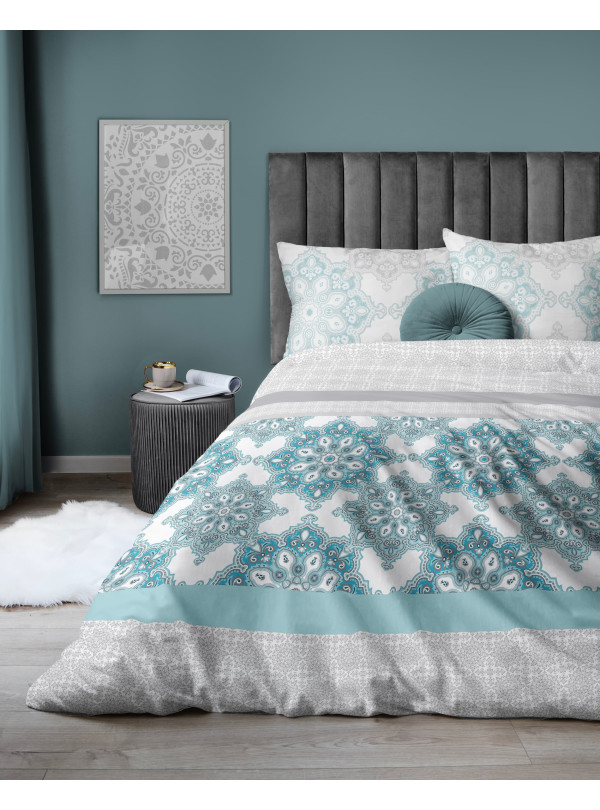 POŚCIEL FLANELOWA 160x200 ORNAMENT NIEBIESKA