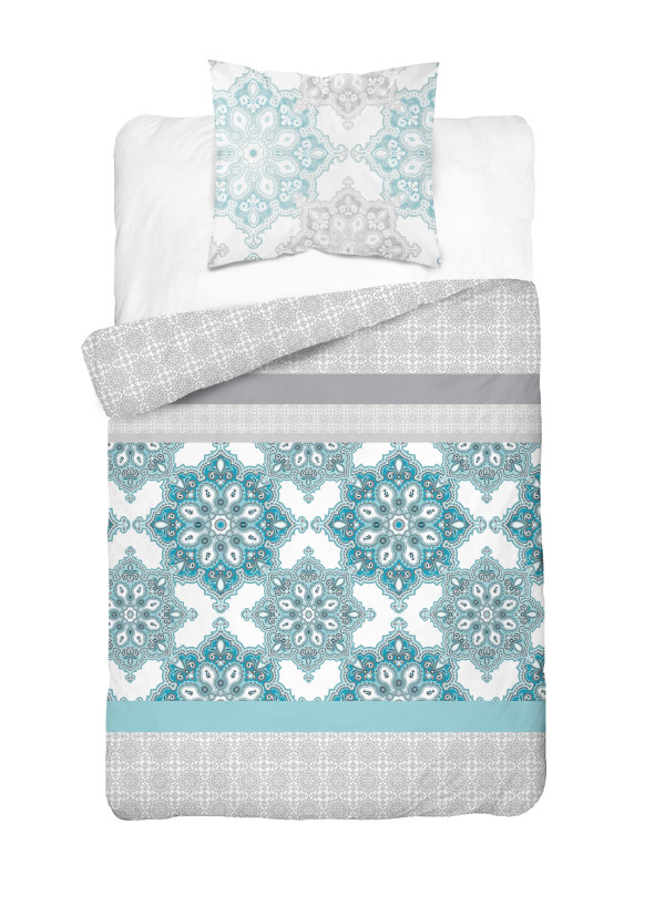POŚCIEL FLANELOWA 160x200 ORNAMENT NIEBIESKA