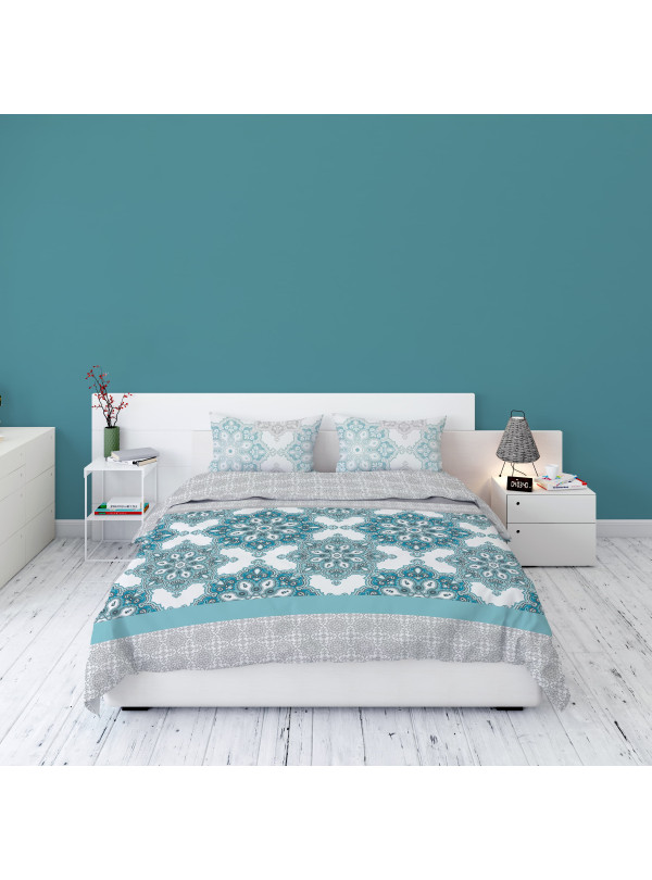 POŚCIEL FLANELOWA 160x200 ORNAMENT NIEBIESKA