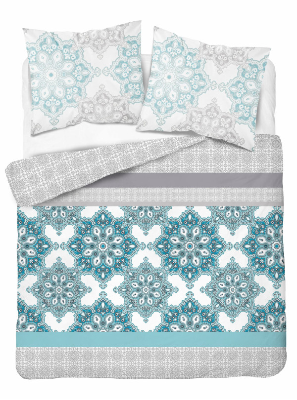 POŚCIEL FLANELOWA 160x200 ORNAMENT NIEBIESKA