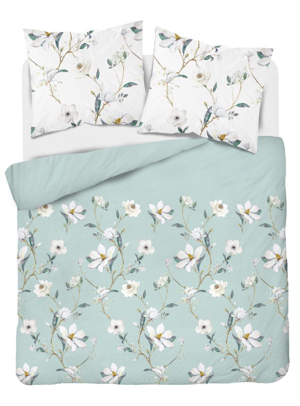 POŚCIEL FLANELOWA 200x220 W KWIATY KWIATOWA BIAŁA MIĘTOWA