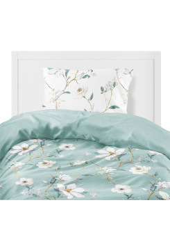 POŚCIEL FLANELOWA 200x220 W KWIATY KWIATOWA BIAŁA MIĘTOWA 2