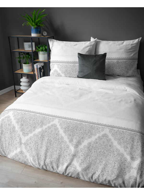 POŚCIEL FLANELOWA 200x220 GEOMETRYCZNA SZARA