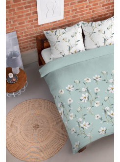 POŚCIEL FLANELOWA 200x220 W KWIATY KWIATOWA BIAŁA MIĘTOWA