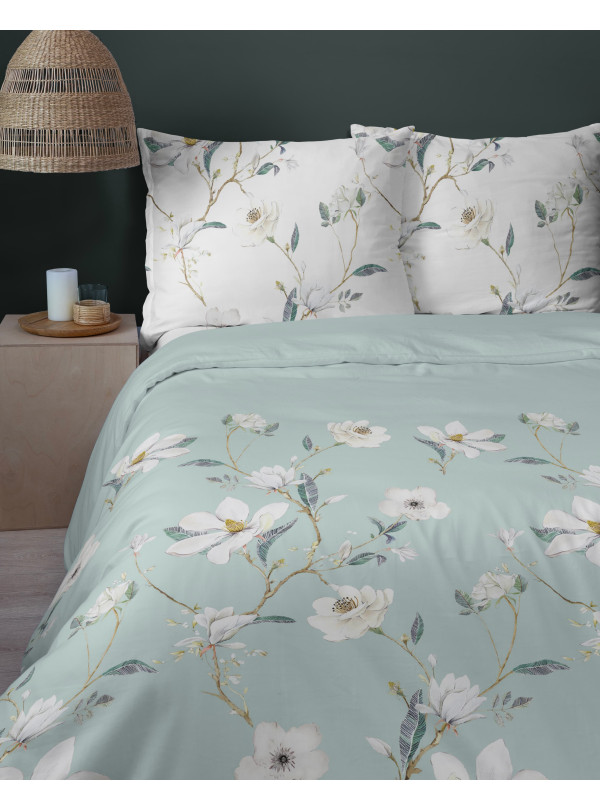 POŚCIEL FLANELOWA 200x220 W KWIATY KWIATOWA BIAŁA MIĘTOWA