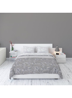 POŚCIEL FLANELOWA 200x220 SZARA W KWIATY 2