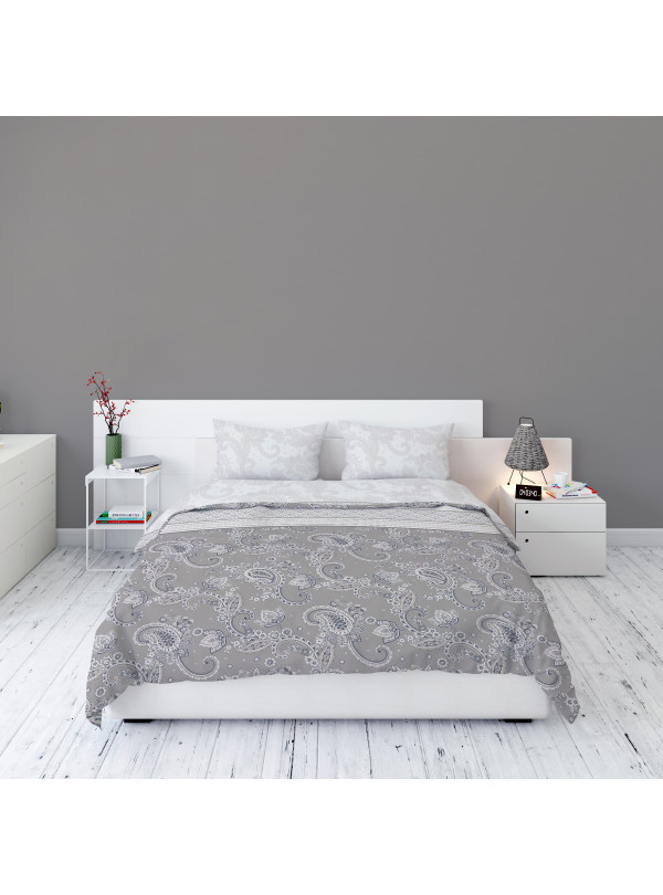POŚCIEL FLANELOWA 160x200 SZARA W KWIATY