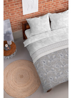 POŚCIEL FLANELOWA 160x200 SZARA W KWIATY