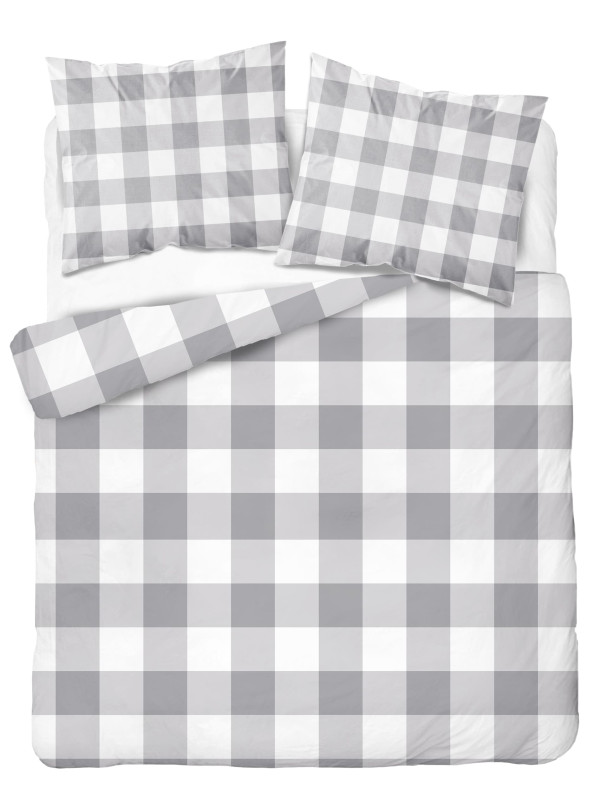 POŚCIEL BAWEŁNIANA 200x220 W KRATĘ SZARA