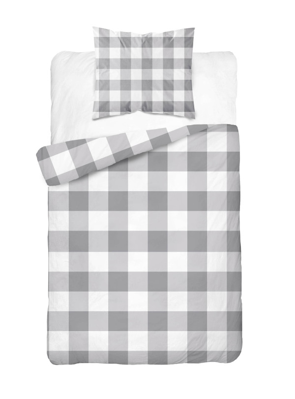 POŚCIEL BAWEŁNIANA 200x220 W KRATĘ SZARA
