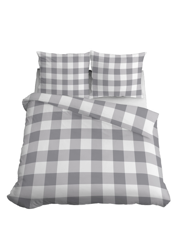 POŚCIEL BAWEŁNIANA 200x220 W KRATĘ SZARA