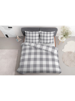 POŚCIEL BAWEŁNIANA 200x220 W KRATĘ SZARA 2