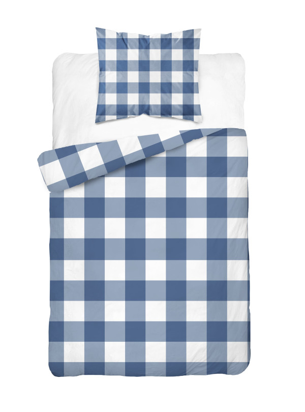 POŚCIEL BAWEŁNIANA 200x220 W KRATĘ NIEBIESKA