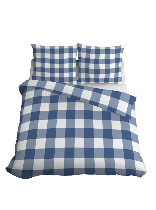 POŚCIEL BAWEŁNIANA 200x220 W KRATĘ NIEBIESKA