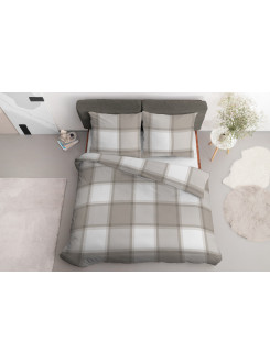 POŚCIEL BAWEŁNIANA 180x200 W KRATĘ SZARA 2