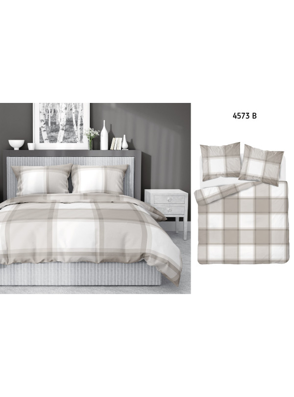 POŚCIEL BAWEŁNIANA 180x200 W KRATĘ SZARA