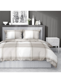 POŚCIEL BAWEŁNIANA 180x200 W KRATĘ SZARA