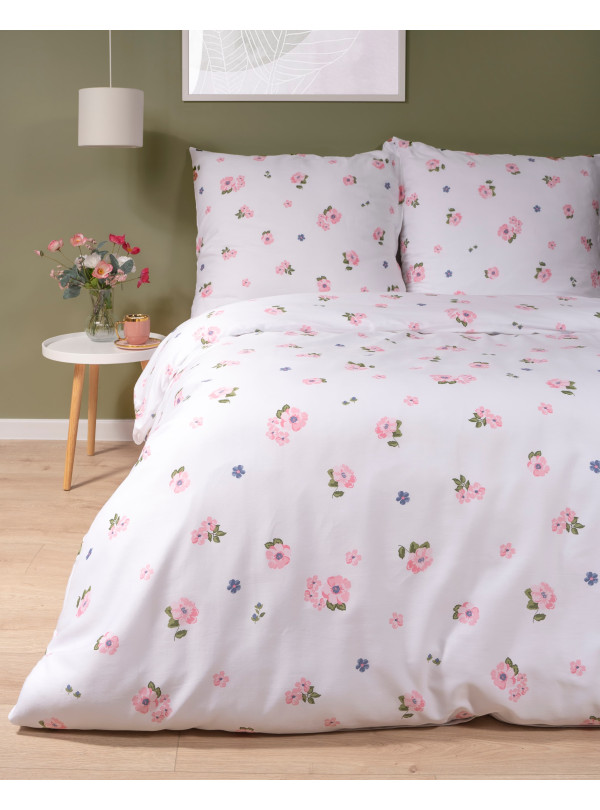 POŚCIEL SATYNA BAWEŁNIANA 200x220 RÓŻOWE KWIATKI