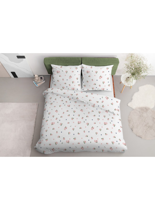 POŚCIEL SATYNA BAWEŁNIANA 200x220 RÓŻOWE KWIATKI