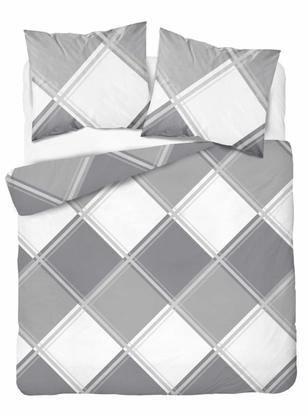 POŚCIEL SATYNA BAWEŁNIANA 180x200 W KRATĘ SZARA