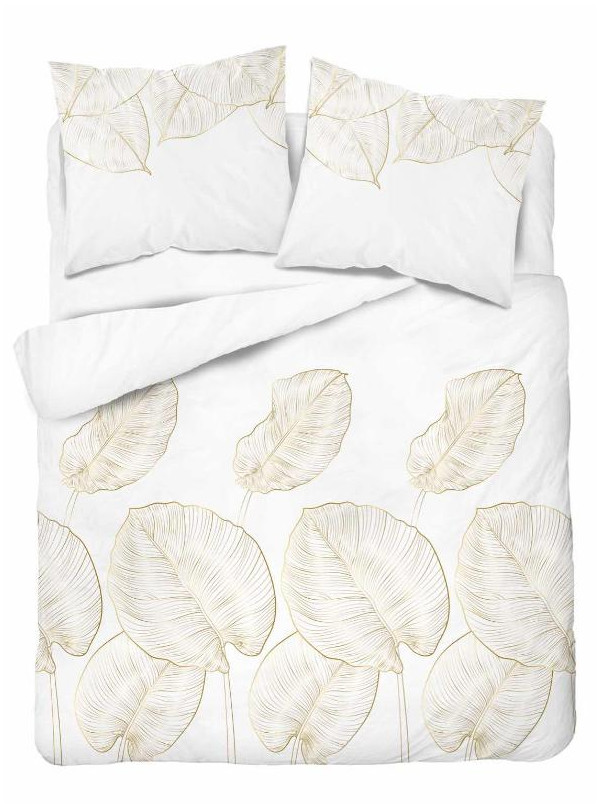 POŚCIEL SATYNA BAWEŁNIANA 180x200 ZŁOTE LIŚCIE MONSTERA
