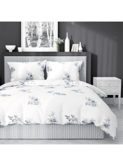 POŚCIEL SATYNA BAWEŁNIANA 160x200 BIAŁA W NIEBIESKIE KWIATY