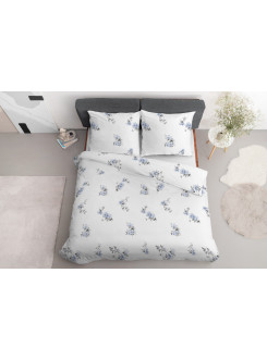 POŚCIEL SATYNA BAWEŁNIANA 160x200 BIAŁA W NIEBIESKIE KWIATY 2
