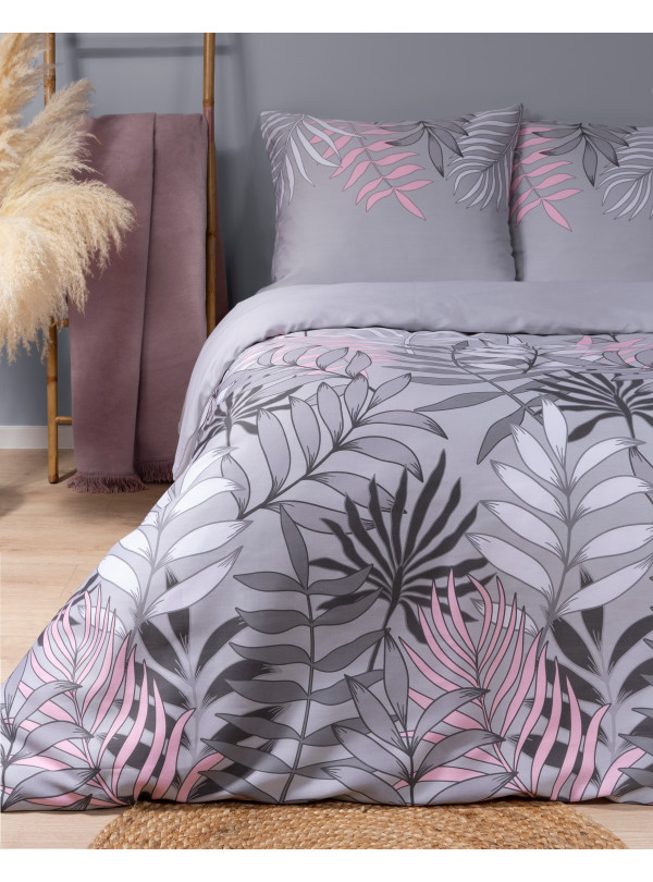 POŚCIEL SATYNA BAWEŁNIANA 160x200 SZARA W KWIATY