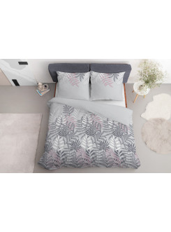 POŚCIEL SATYNA BAWEŁNIANA 160x200 SZARA W KWIATY 2