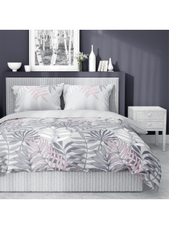 POŚCIEL SATYNA BAWEŁNIANA 160x200 SZARA W KWIATY