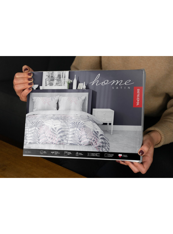 POŚCIEL SATYNA BAWEŁNIANA 160x200 SZARA W KWIATY