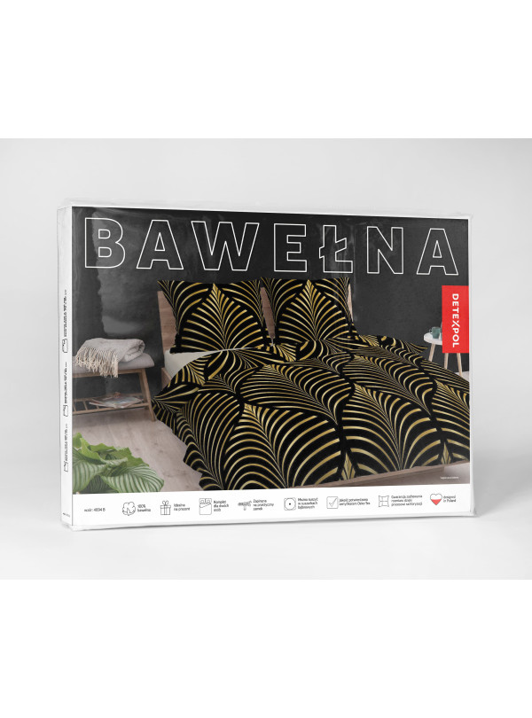 POŚCIEL BAWEŁNIANA 200x220 CZARNO ZŁOTA