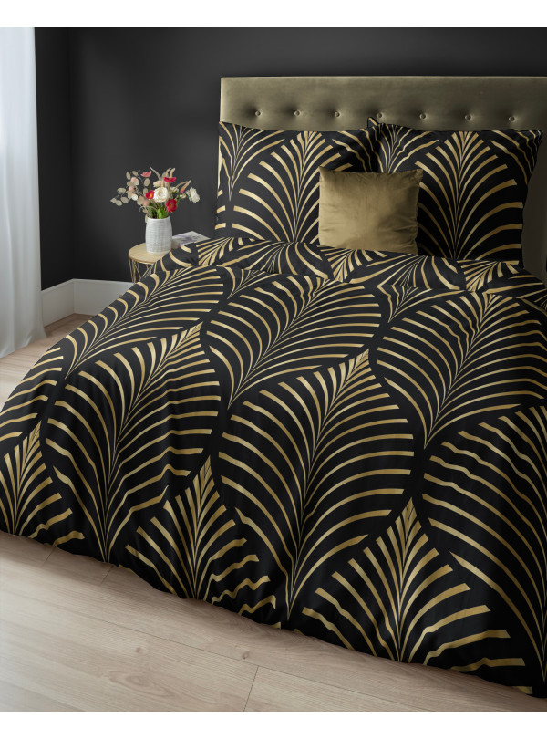 POŚCIEL BAWEŁNIANA 200x220 CZARNO ZŁOTA