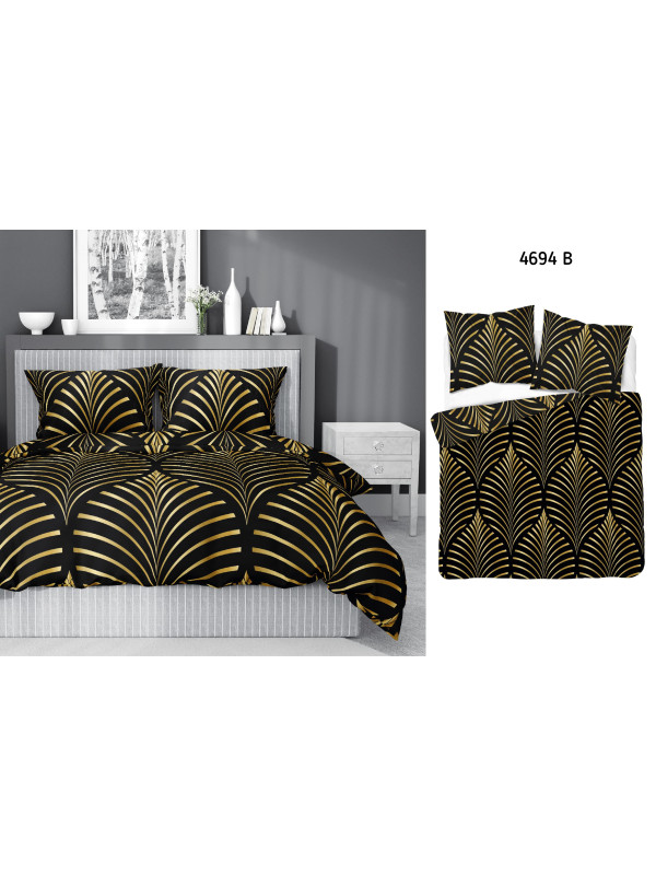 POŚCIEL BAWEŁNIANA 200x220 CZARNO ZŁOTA