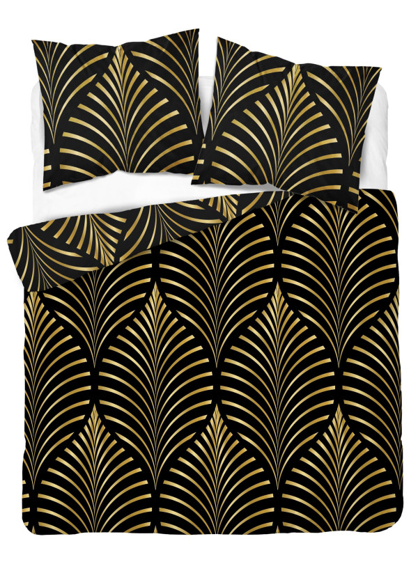 POŚCIEL BAWEŁNIANA 200x220 CZARNO ZŁOTA