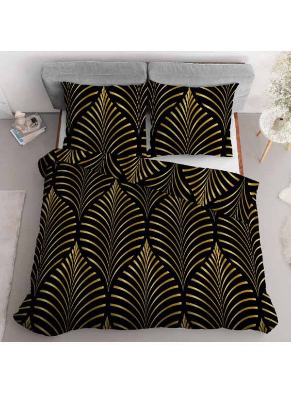 POŚCIEL BAWEŁNIANA 200x220 CZARNO ZŁOTA