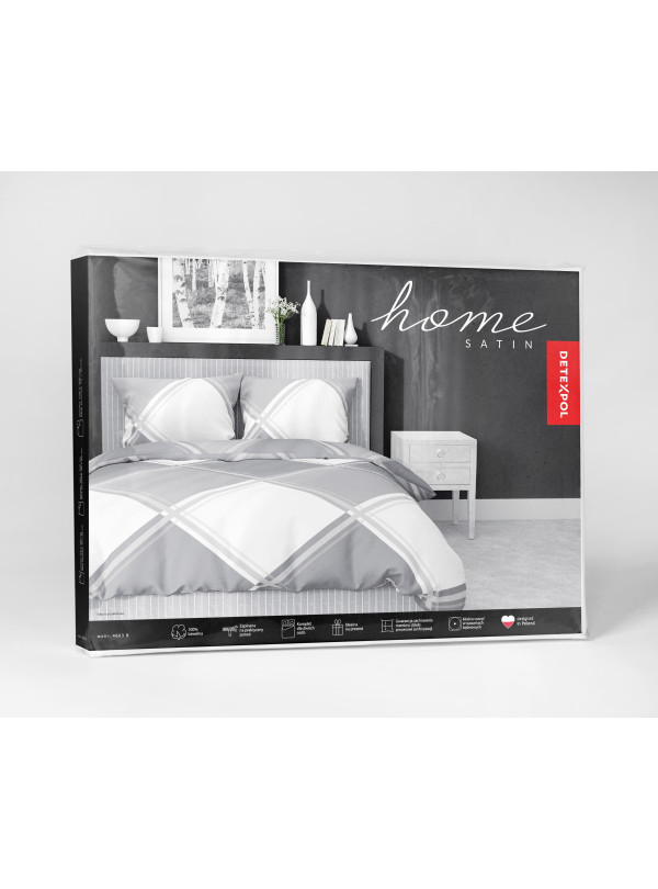 POŚCIEL SATYNA BAWEŁNIANA 180x200 W KRATĘ SZARA