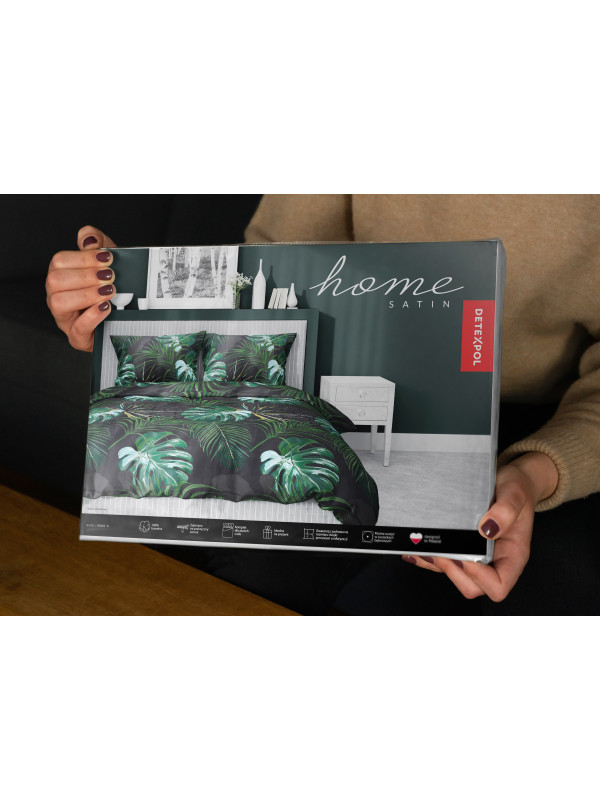 POŚCIEL SATYNA BAWEŁNIANA 160x200 LIŚCIE MONSTERA