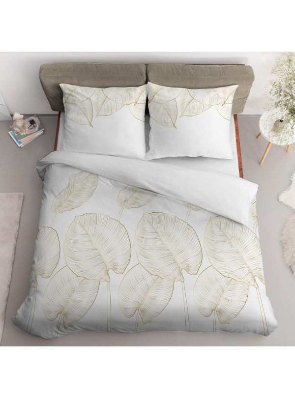 POŚCIEL SATYNA BAWEŁNIANA 180x200 ZŁOTE LIŚCIE MONSTERA