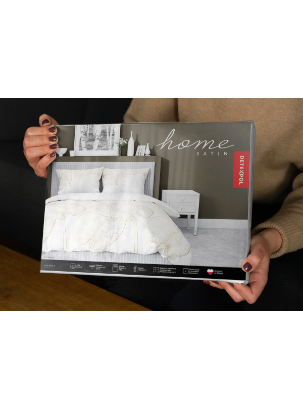 POŚCIEL SATYNA BAWEŁNIANA 180x200 ZŁOTE LIŚCIE MONSTERA