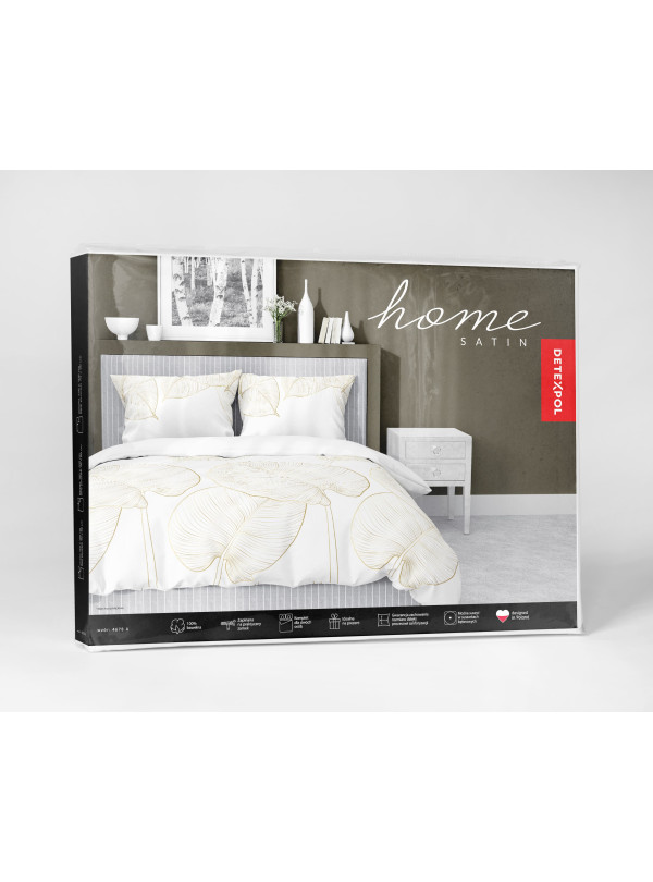 POŚCIEL SATYNA BAWEŁNIANA 180x200 ZŁOTE LIŚCIE MONSTERA