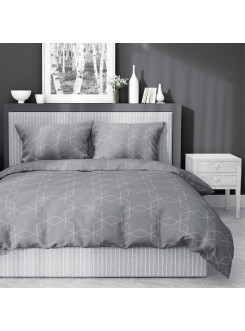 POŚCIEL SATYNA BAWEŁNIANA 200x220 SZARA GEOMETRYCZNY WZÓR