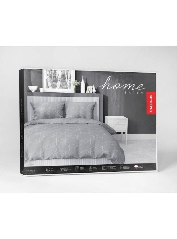 POŚCIEL SATYNA BAWEŁNIANA 200x220 SZARA GEOMETRYCZNY WZÓR