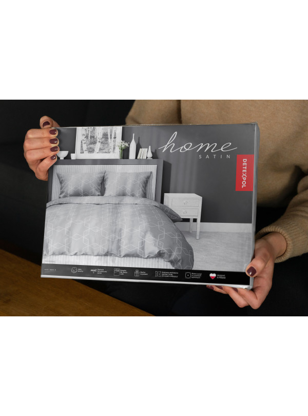 POŚCIEL SATYNA BAWEŁNIANA 200x220 SZARA GEOMETRYCZNY WZÓR