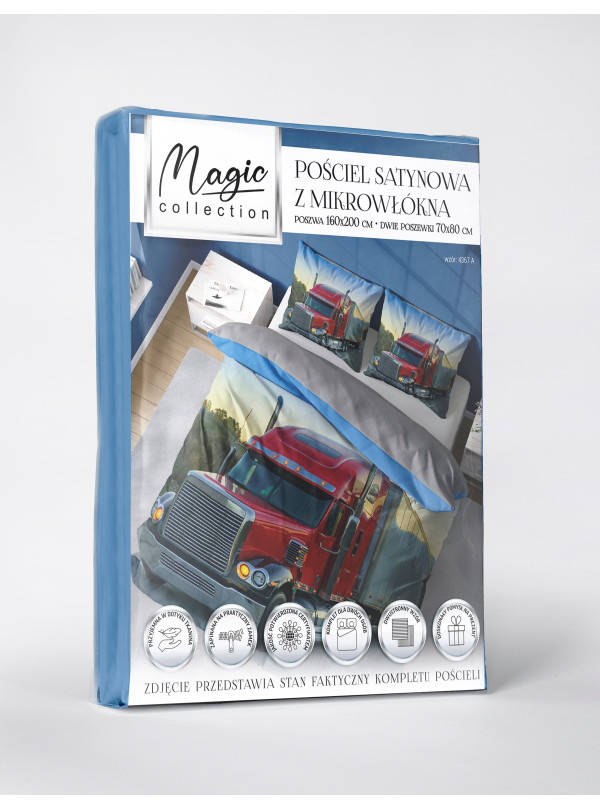 KOMPLET POŚCIELI 160x200 DWUSTRONNA 3D CIĘŻARÓWKA 4367