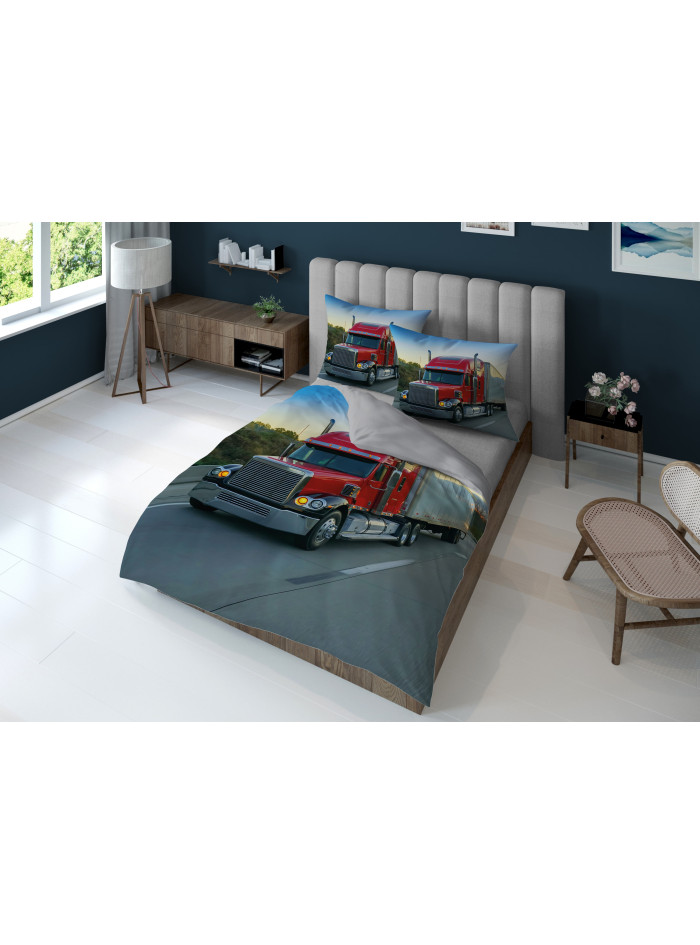 KOMPLET POŚCIELI 160x200 DWUSTRONNA 3D CIĘŻARÓWKA 4367