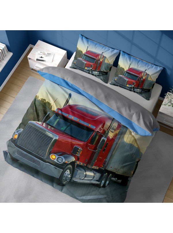 KOMPLET POŚCIELI 160x200 DWUSTRONNA 3D CIĘŻARÓWKA 4367